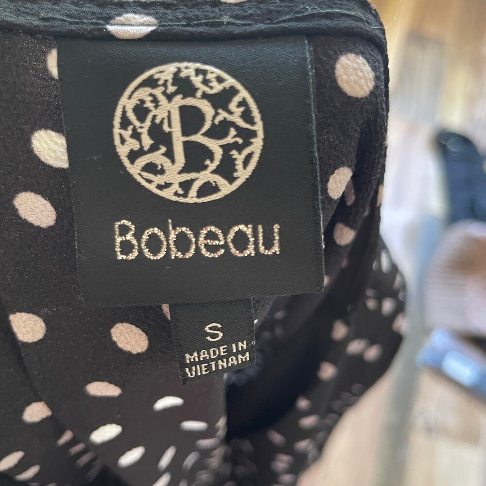 Bobeau Black White Polka Dot Midi Wrap Dress Ruffle Hem Women's Small - Picture 2 of 8